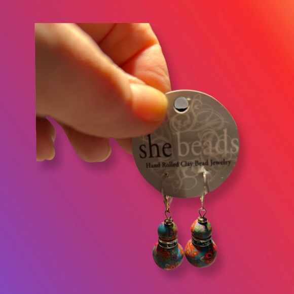 Hand Rolled Clay-Bead Pierced Earrings With Crystals by She Beads - Picture 3 of 5